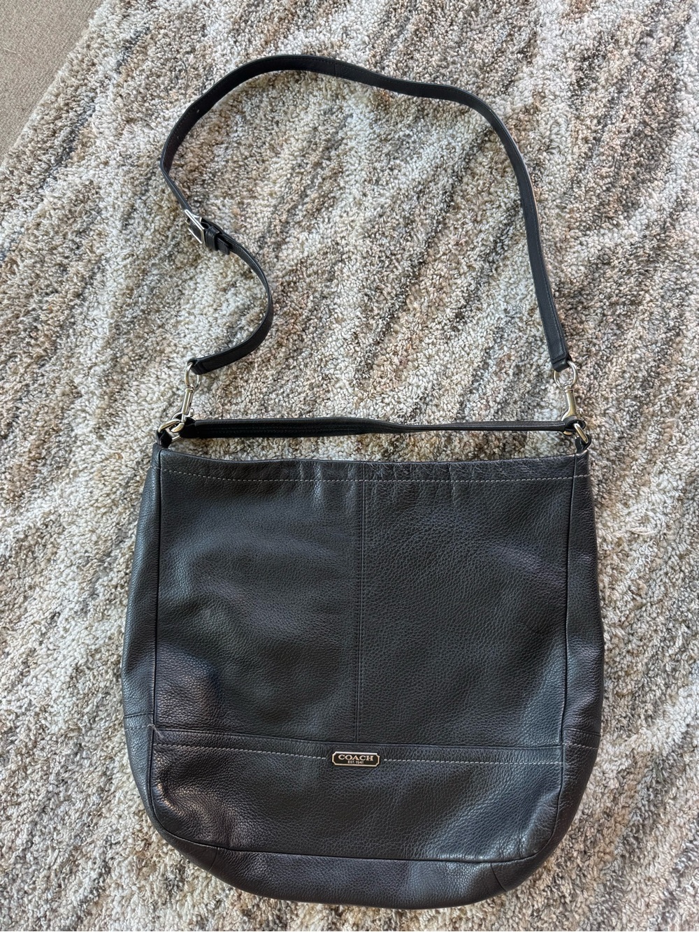 COACH Park Black Pebble Leather Hobo Shoulder Bag Purse Tote Purse Large